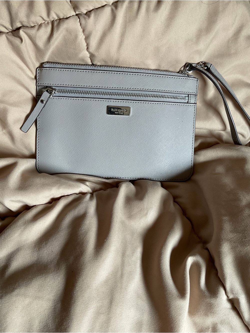 kate spade gray leather wristlet clutch